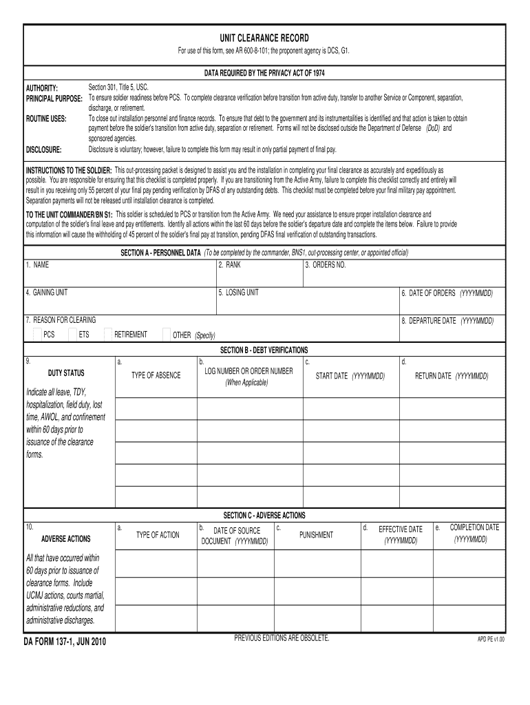 da Form 137-1 fillable