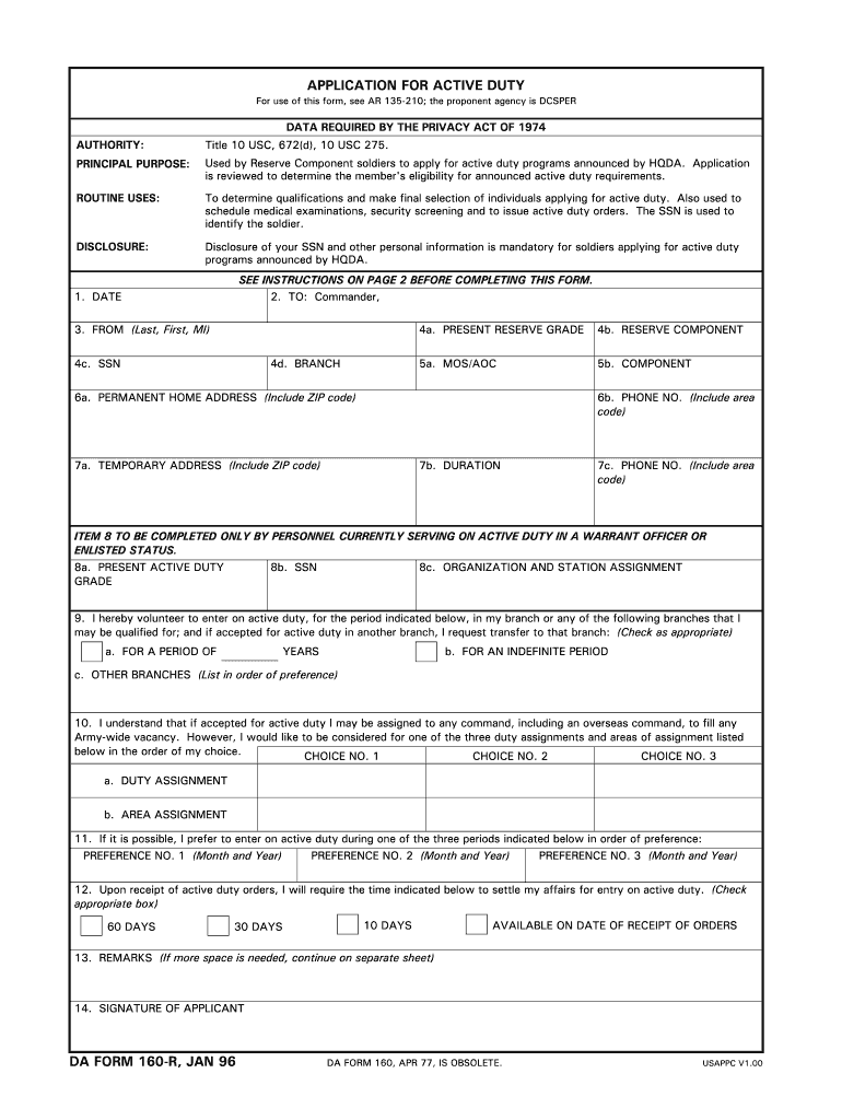 da Form 160 fillable