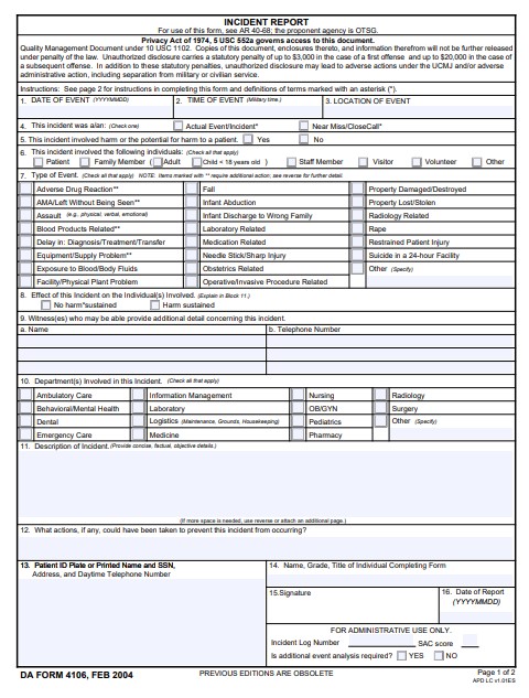 da Form 4106 fillable