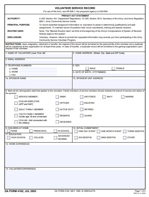 da Form 4162 fillable