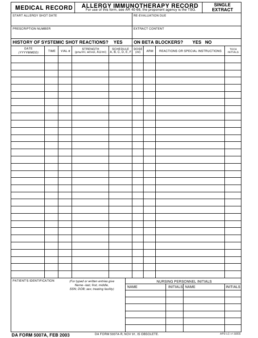 da Form 5007A fillable