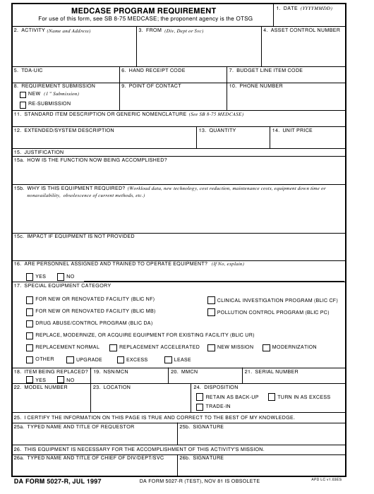 da Form 5027-R fillable