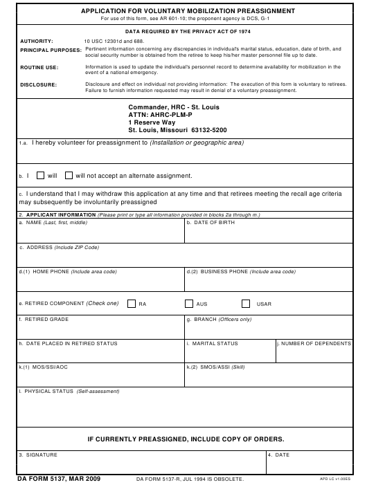 da Form 5137 fillable