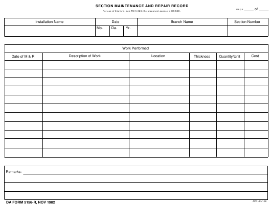 da Form 5156-R fillable