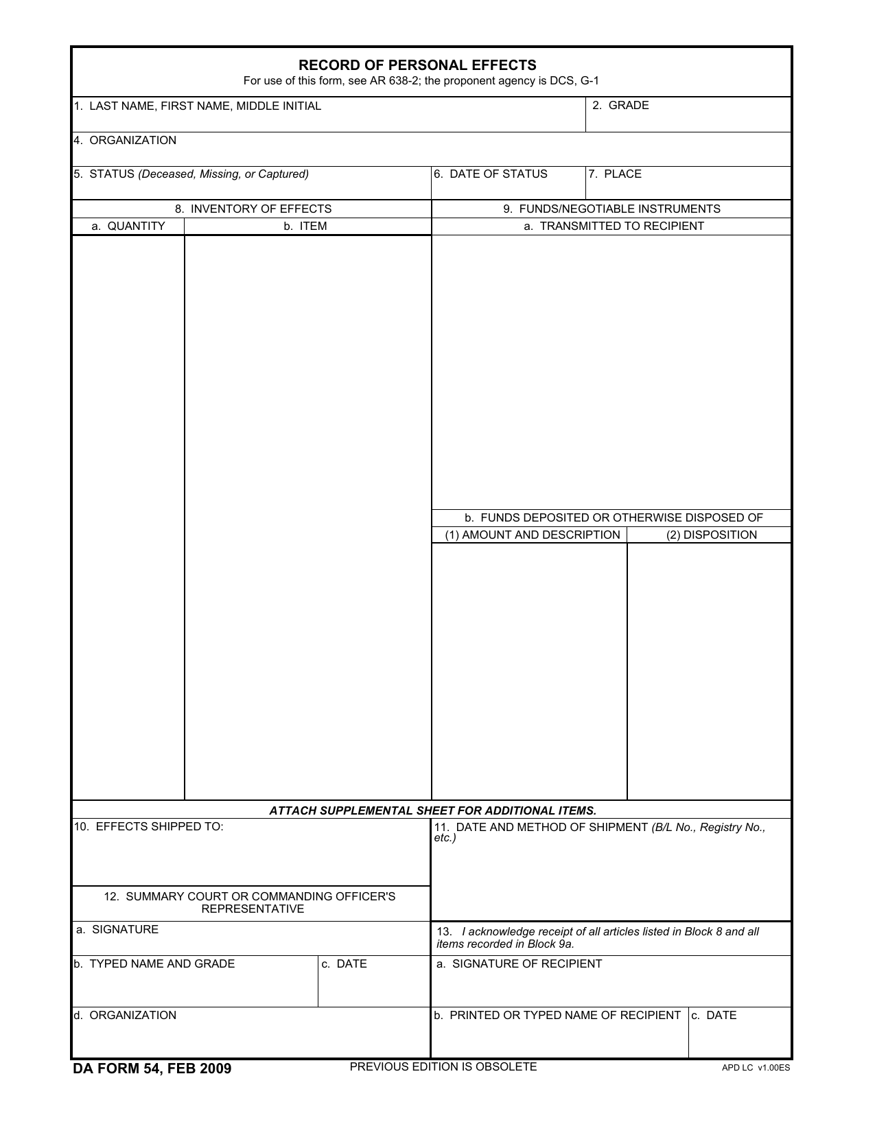 da Form 54 fillable