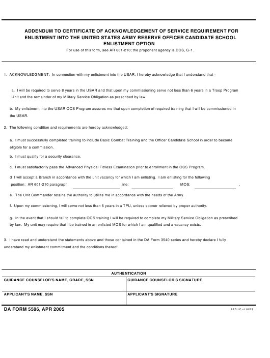 da Form 5586 fillable