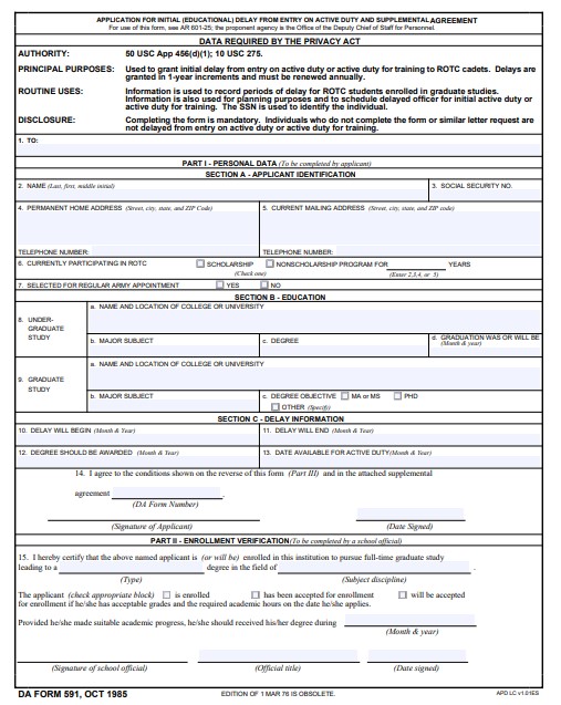 da Form 591 fillable