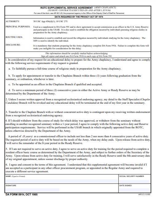 da Form 591H fillable