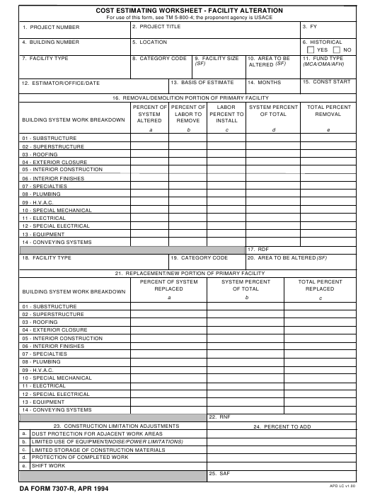 da Form 7307-R fillable