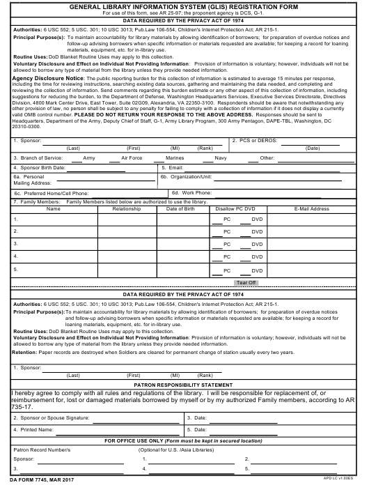 da Form 7745 fillable