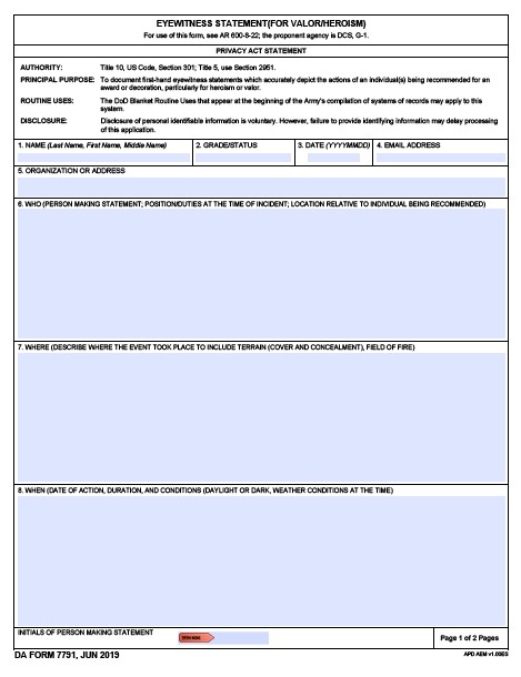 da Form 7791 fillable