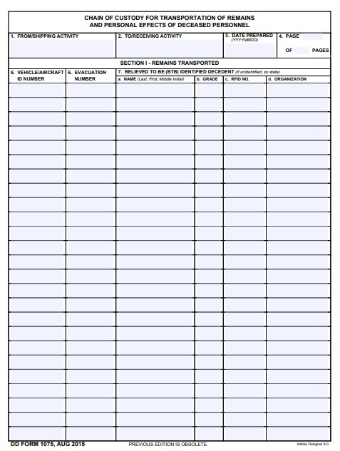 dd Form 1075 fillable