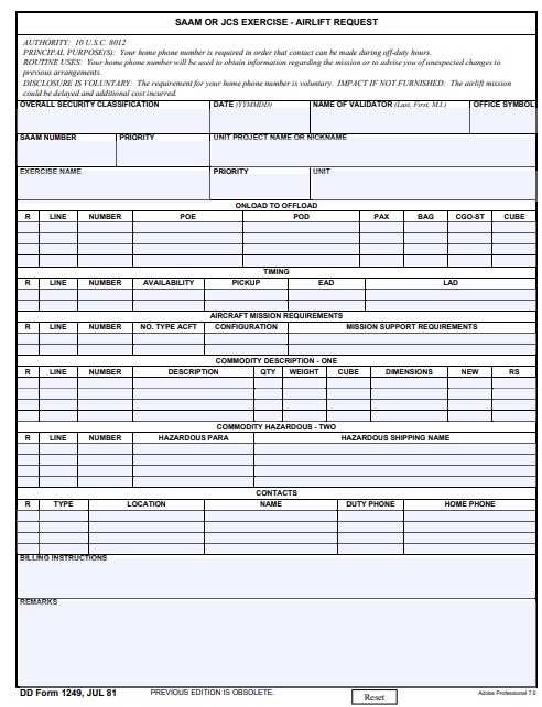 dd Form 1249 fillable