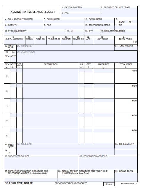 dd Form 1262 fillable