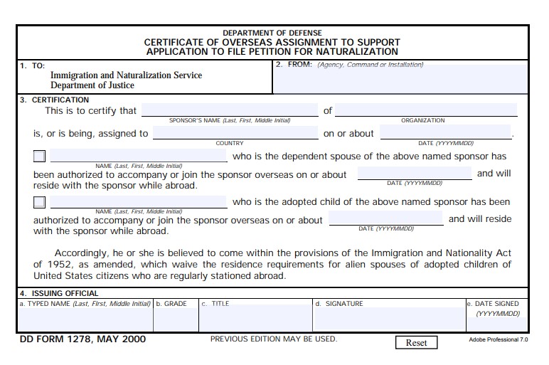 dd Form 1278 fillable