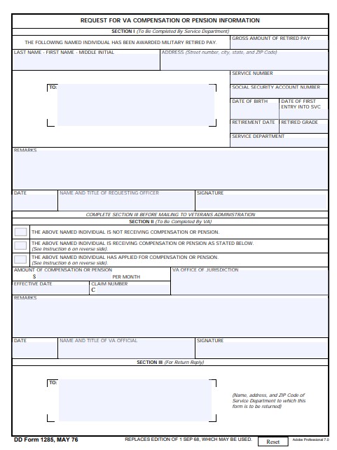 dd Form 1285 fillable