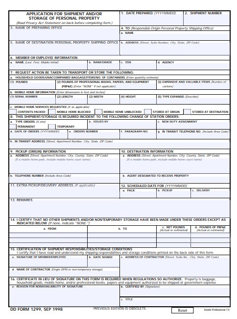 dd Form 1299 fillable