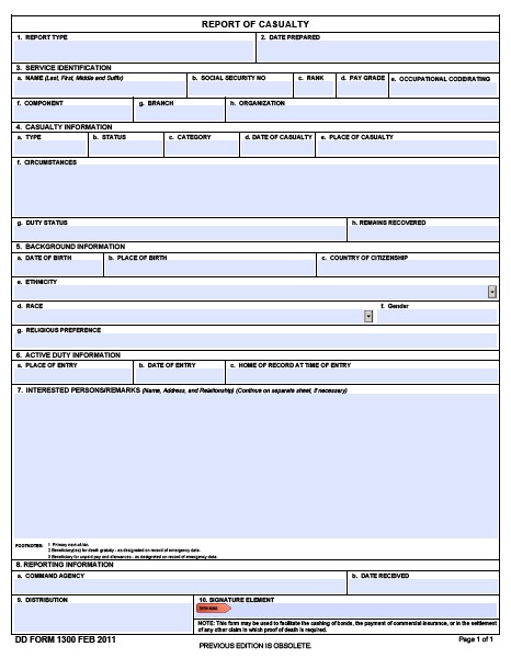 dd Form 1300 fillable