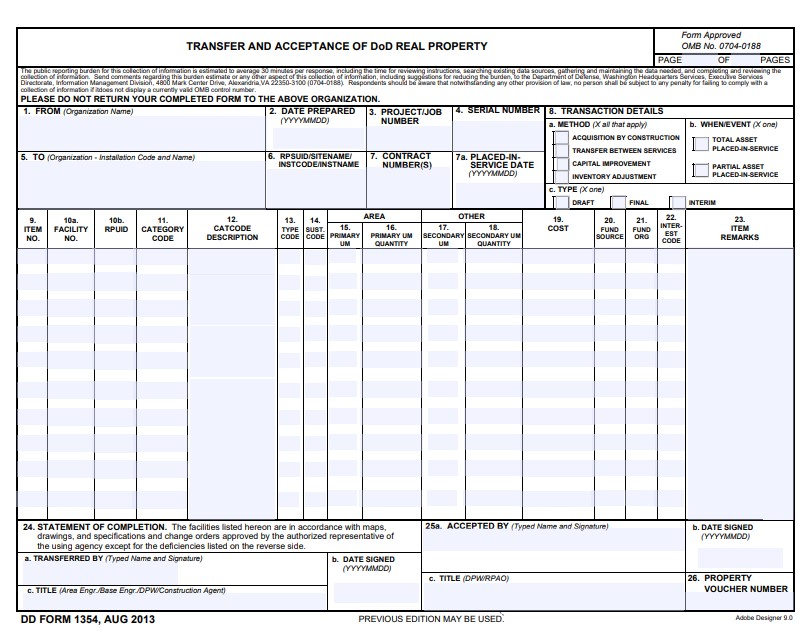 dd Form 1354 fillable