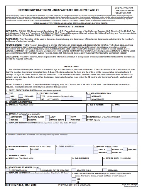 dd Form 137-5 fillable