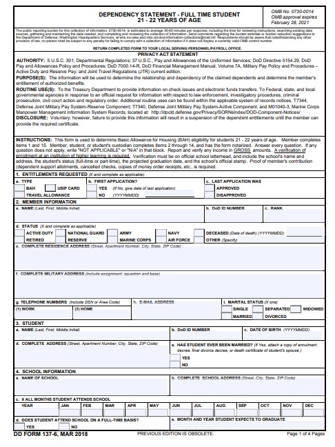 dd Form 137-6 fillable