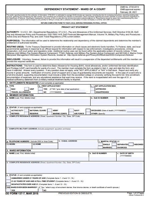 dd Form 137-7 fillable