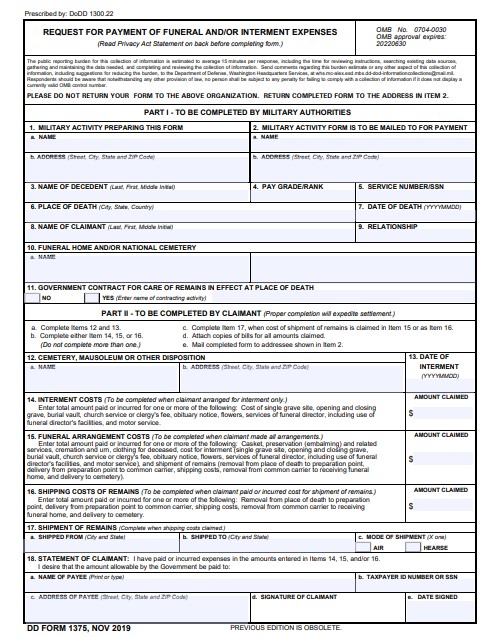 dd Form 1375 fillable