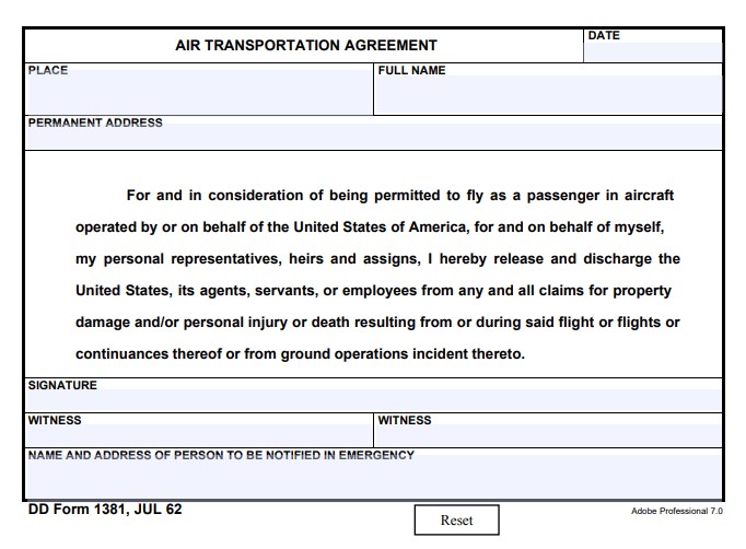 dd Form 1381 fillable