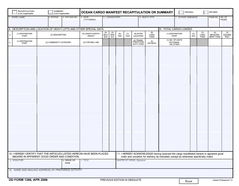 dd Form 1386 fillable