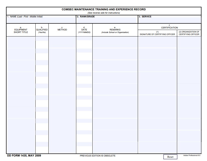 dd Form 1435 fillable