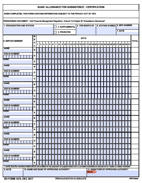 dd Form 1475 fillable