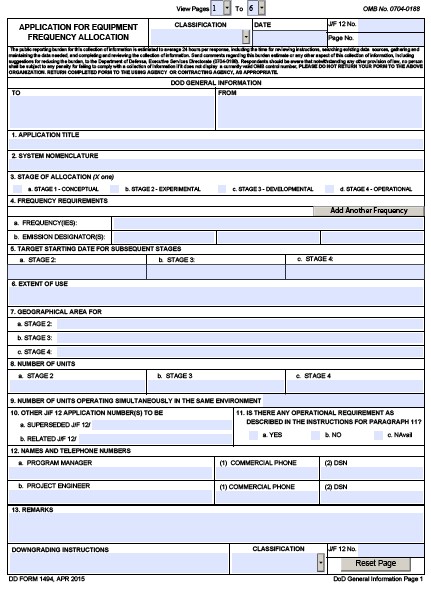 dd Form 1494 fillable