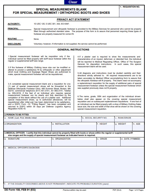 dd Form 150 fillable