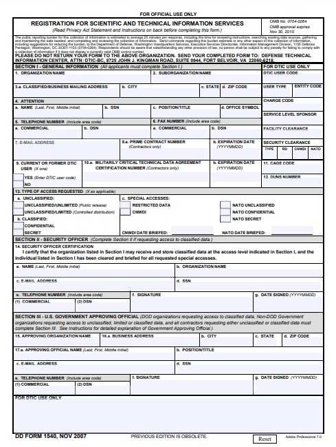 dd Form 1540 fillable