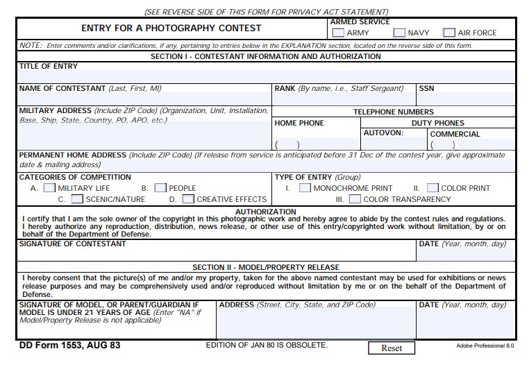 dd Form 1553 fillable