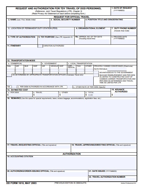 dd Form 1610 fillable