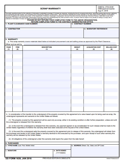 dd Form 1639 fillable