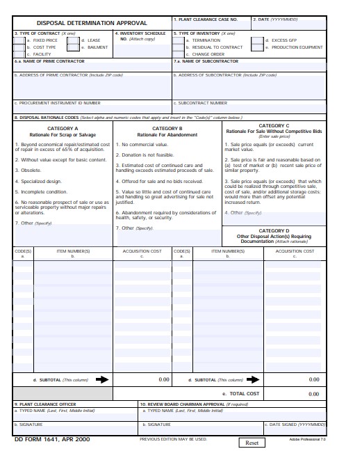 dd Form 1641 fillable