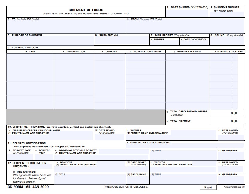 dd Form 165 fillable