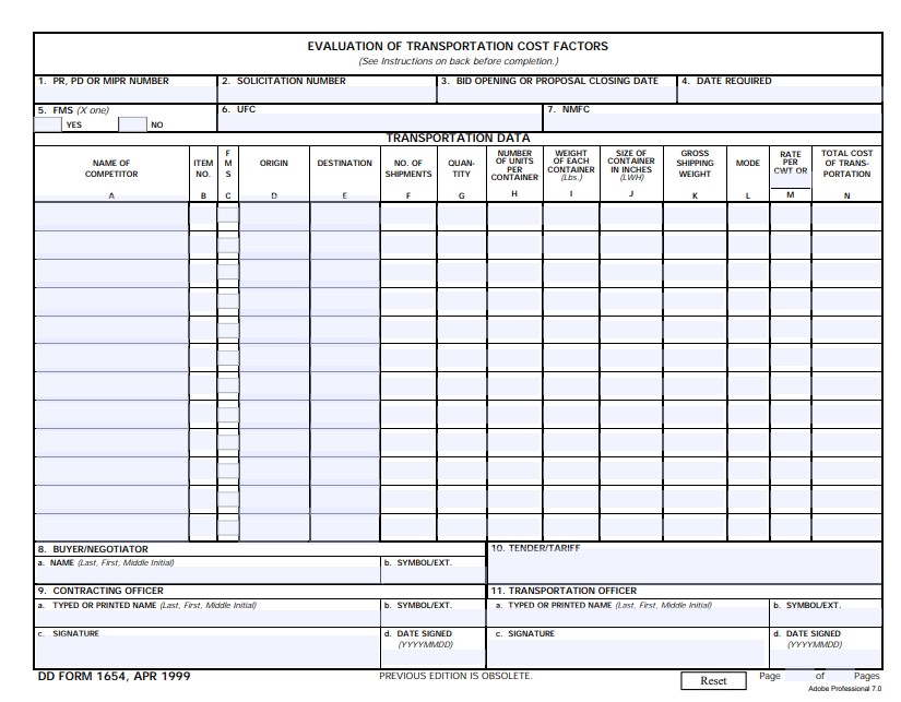 dd Form 1654 fillable