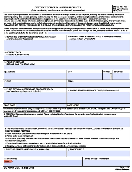 dd Form 1718 fillable