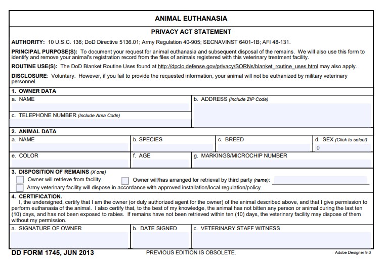 dd Form 1745 fillable