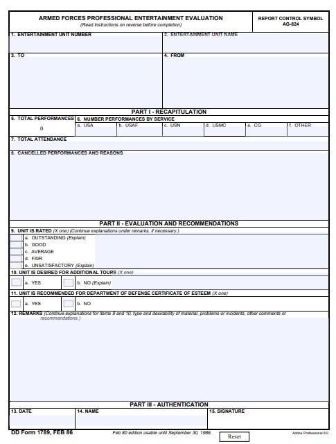 dd Form 1789 fillable