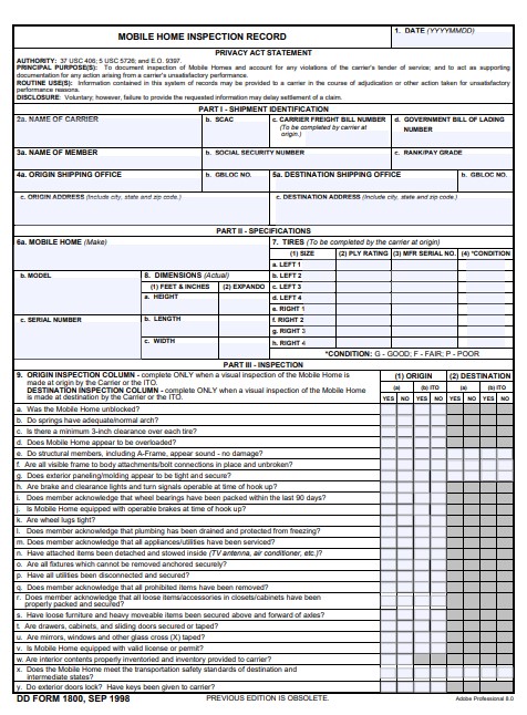 dd Form 1800 fillable