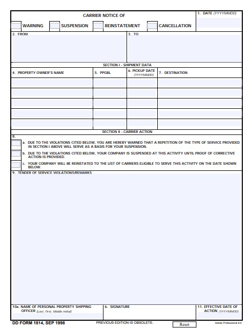 dd Form 1814 fillable