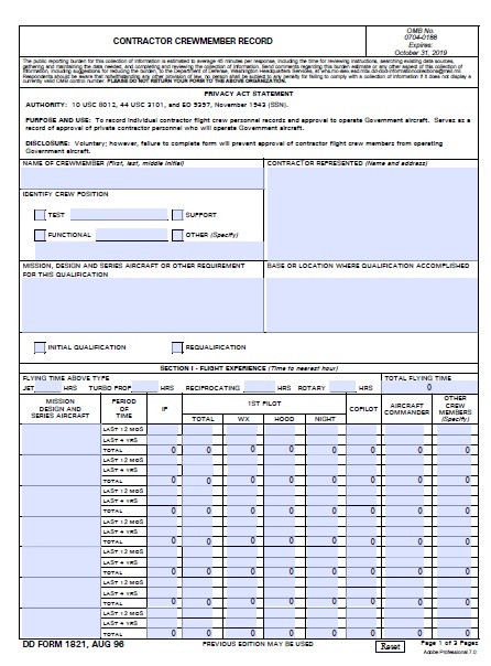 dd Form 1821 fillable