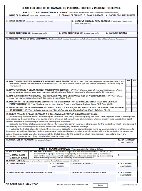 dd Form 1842 fillable