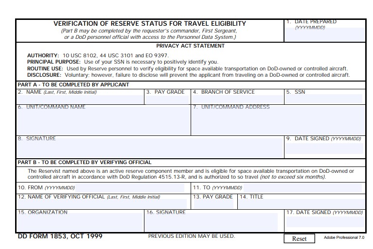 dd Form 1853 fillable