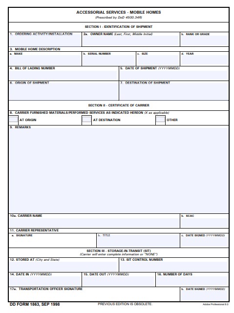 dd Form 1863 fillable