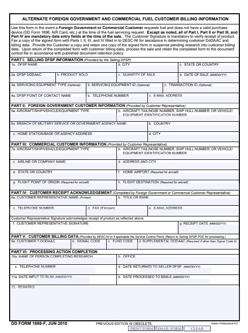 dd Form 1898-F fillable